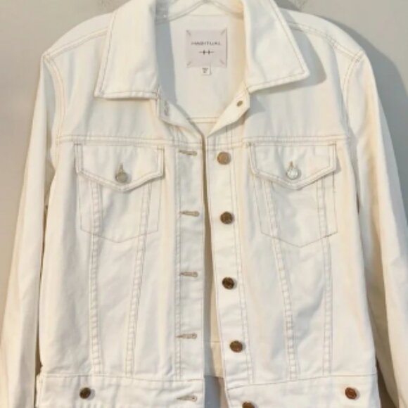 NEW HABITUAL Off White Gold Denim trucker jean jacket women size Medium - Picture 1 of 7